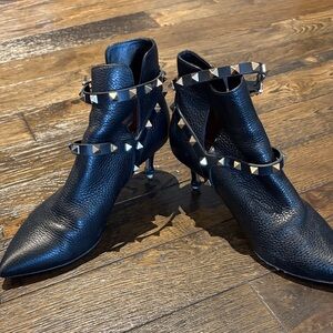 Valentino Garavani Black Leather Studded Ankle Booties